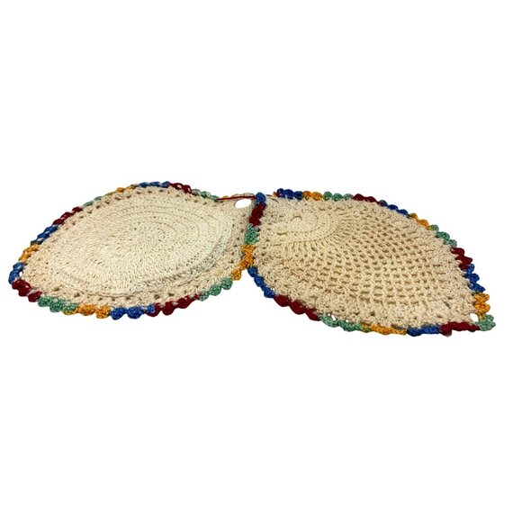 2 Crochet Rainbow Edge Doily Table Place Mat Trivet Coaster Hot Pad Pot Holder - Picture 8 of 11